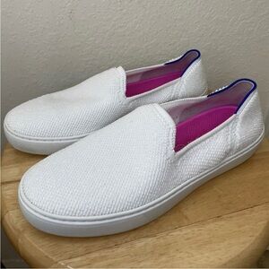 Rothy's White Slip-On Sneakers with Blue Trim size 8